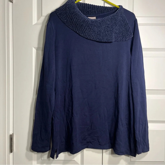 Chicos Top Womens 2 Large Navy Blue Long Sleeve Cowl Neck Top Sweater A3 - Picture 1 of 11